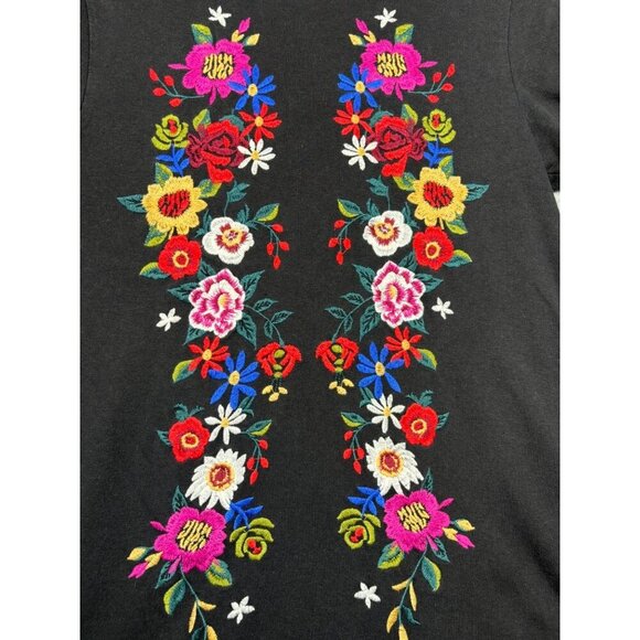 Umgee Women's S Black Floral Embroidered Mini Dress Embroidered Boho - Picture 2 of 6